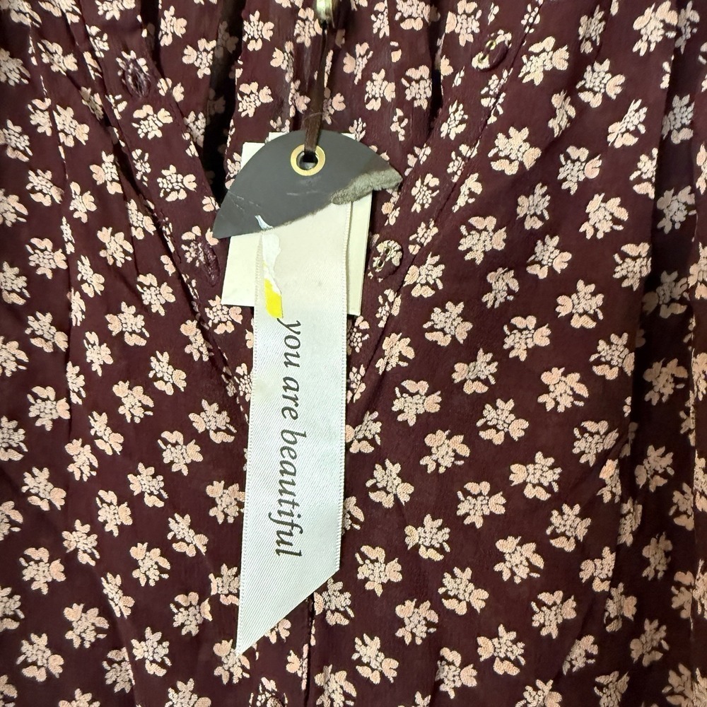 ByTimo Georgette Mini Dress NEW Burgundy Floral Print Women's Size Medium Flowy - Picture 3 of 7